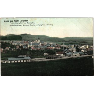 1908 Staré Mesto pod Snezníkem, Mährisch Altstadt; Post-, Telegraphen- und Bahnstation / post and telegraph office...