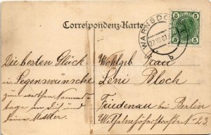 1907 Varnsdorf, Warnsdorf; Blick von der Union gegen Fa. Heinrich Stolle / street view. Art Nouveau, floral frame (fa...