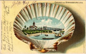 1902 Strasbourg, Strassburg; Neue Rheinbrücke. J. Junginger's Verlag / new Rhine bridge, montage with shell. Emb...