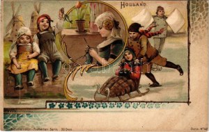 Holland / The Netherlands. Nationalitäten-Postkarten Serie 50. Dess. winter sport, sledding. Art Nouveau, litho (EK...