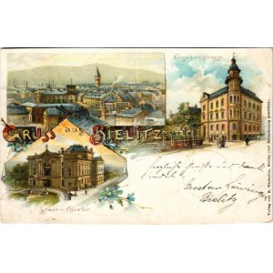 1898 (Vorläufer) Bielsko-Biala, Bielitz; Stadt-Theater, Elisabethstrasse / theatre, street view. Verlag von R...