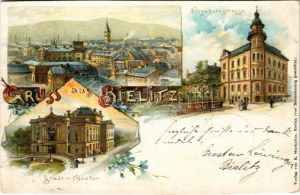 1898 (Vorläufer) Bielsko-Biala, Bielitz; Stadt-Theater, Elisabethstrasse / theatre, street view. Verlag von R...