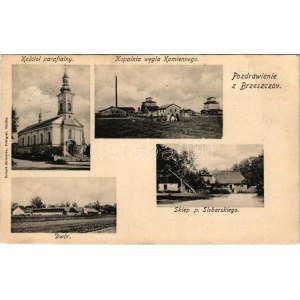 1908 Brzeszcze, Kosciol parafialny, Kopalnia wegla Kamiennego, Dwór, Sklep. p. Slebarskiego. Robert Krischke Fotograf ...