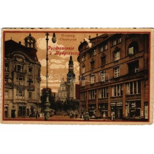 1926 Bydgoszcz, Bromberg; Theaterplatz, Germania, Cigarren, Robert Böhme, Palast Cafe, Automat. B. Sch. B. / square...