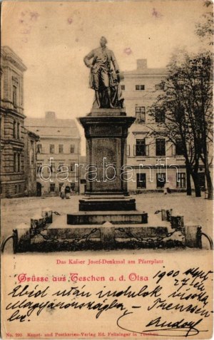 1900 Cieszyn, Teschen; Das Kaiser Josef-Denkmal am Pfarrplatz / monument. Ed. Feitzinger No. 295. (EK...
