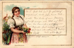 1903 Ostschlesierin. Ed. Feitzinger's Verlag (Cieszyn, Teschen) R3. / Folklore from East Silesia. Emb. litho (pinhole...