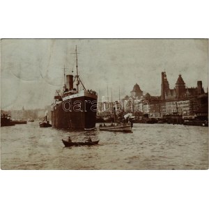 1921 Szczecin, Stettin; port, quay, steamships. Max Dreblow photo (fa)