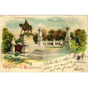 1900 Wroclaw, Breslau; Denkmal Kaiser Wilhelm I / monument. Ludwig Roth Art Nouveau, floral, litho (Rb...