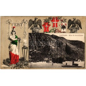 Kotor, Cattaro; Riva da Settentrione / quay. Fert SPQR Art Nouveau litho frame with Italian patriotic propaganda ...