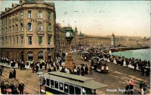 Douglas (Isle of Man), Promenade, tram, horse-drawn trams, Villiers Hotel and Buffet. Kromo Series No. 21887. (EK...