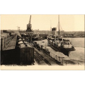 Folkestone, Flushing boat, Mecklenburg-Vlissingen steamship, industrial railway, train