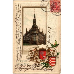1904 Bremen, Baumwollbörse / cotton exchange palace. Art Nouveau, floral, Emb. litho with coat of arms (pinhole...