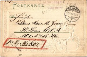 1904 Bremen, Baumwollbörse / cotton exchange palace. Art Nouveau, floral, Emb. litho with coat of arms (pinhole...