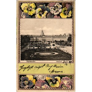 1900 Karlsruhe, Schloss. Knackstedt &amp; Näther / castle. Art Nouveau, floral, litho frame (EB)