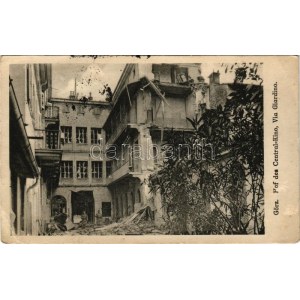 1916 Gorizia, Görz; Hof des Central-Kino, Via Giardino / WWI K.u.K. military, ruins of the cinema's courtyard + K.u.K...