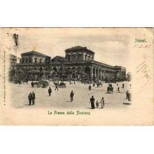 1903 Napoli, Naples; La Piazza della Stazione. A. de Simone / railway station, square (EB)