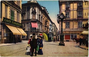 1926 Sanremo, Via Vittorio Emanuele e Corso Umberto, Cafe Europeen, Farmacia Calvi, Maison / street, cafe, pharmacy...