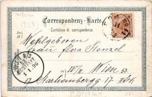 1896 Trieste, Trieszt; Palazzo del Lloyd, Palazzo Minicipale, Molo St. Carlo / palace, square, horse-drawn tram, port...