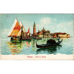 1907 Venezia, Venice; Isola S. Giorgio. Ferd. Gobbato Editore / San Giorgio Maggiore island, boats, litho + ...