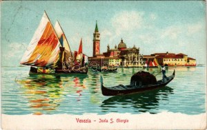 1907 Venezia, Venice; Isola S. Giorgio. Ferd. Gobbato Editore / San Giorgio Maggiore island, boats, litho + ...