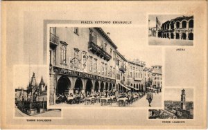 Verona, Piazza Vittorio Emanuele, Tombe Scaligere, Torer Lamberti, Arena, Löwenbrau ristorante Birra Pedavena / square...