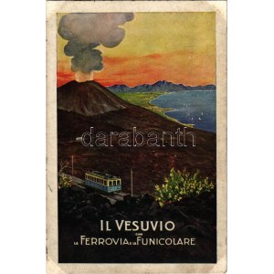 Vesuvio con la Ferrovia e la Funicolare / Mount Vesuvius with Railway and Funicular. Tourist advertisement (fl...