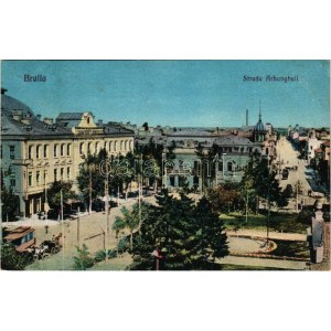 1923 Braila, Strada Arhangheli / street, tram, shops (EB)