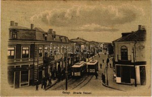 1922 Galati, Galatz; Strada Tecuci / street, shops, trams (EK)