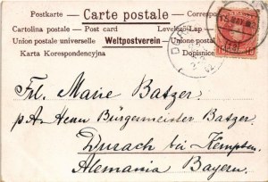 1902 Switzerland map, coat of arms, flags, litho