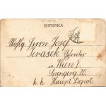 1906 Brezice, street view, shops. Ant. Umek Art Nouveau, floral frame (EB)