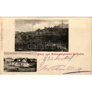 1908 Kocevje, Kocevsko, Gottschee; Kohlenbergwerke, Abraumaufzug, Amtsgebäude und Consum-Verein / coal mine, elevator...