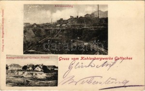 1908 Kocevje, Kocevsko, Gottschee; Kohlenbergwerke, Abraumaufzug, Amtsgebäude und Consum-Verein / coal mine, elevator...