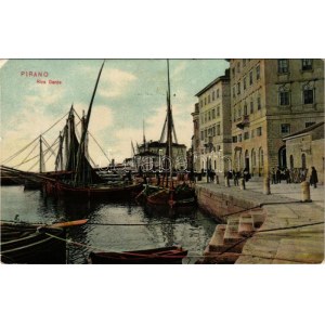 Piran, Pirano; Riva Dante / port, quay, ships. Prop. riservata Francesco Heizinger + S. BERNARDINO (EK...