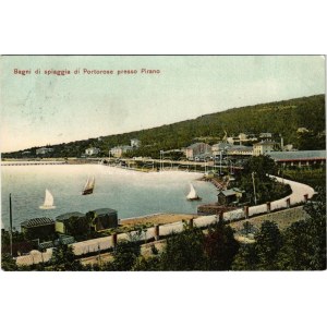 Portoroz, Portorose; Bagni di spiaggia di Portorose presso Pirano / beach. Prop. riservata Francesco Heizinger (EK...