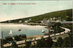 Portoroz, Portorose; Bagni di spiaggia di Portorose presso Pirano / beach. Prop. riservata Francesco Heizinger (EK...