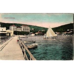 1910 Portoroz, Portorose; beach, hotel. Guido Costalunga N. 1. Pola, 1909. + VAPORE DALLA DALMAZIA ED ISTRIA (EK...
