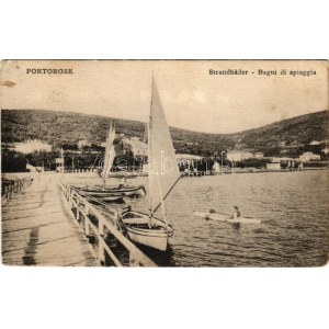 Portoroz, Portorose; Strandbäder / Bagni di spiaggia / beach, rower (fl)