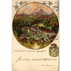 1902 Rogaska Slatina, Rohitsch-Sauerbrunn; Curort / spa, coat of arms. Art Nouveau, floral litho (tear...