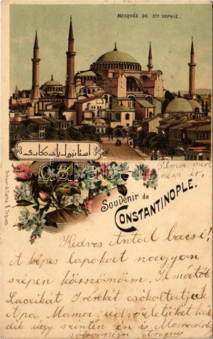 1900 Constantinople, Istanbul; Mosquée de Ste Sophie. Schaar & Dathe a Tréves / mosque. Art Nouveau, floral, litho ...