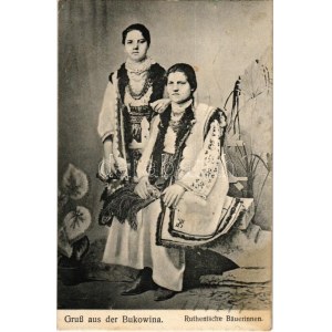 1910 Gruss aus der Bukowina. Ruthenische Bäuerinnen / Bukovinai népviselet, Rutén (ruszin) parasztasszonyok ...