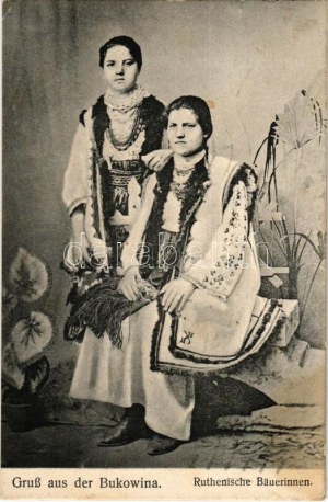 1910 Gruss aus der Bukowina. Ruthenische Bäuerinnen / Bukovinai népviselet, Rutén (ruszin) parasztasszonyok ...