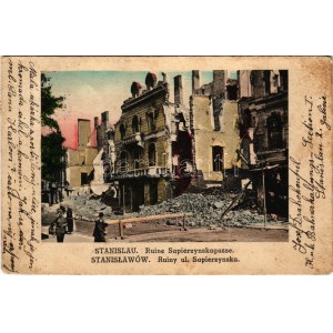 1918 Ivano-Frankivsk, Stanislawów, Stanislau; Ruine Sapierzynskagasse / Ruiny ul. Sapierzysnka / WWI K.u.K. military...