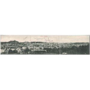 Lviv, Lwów, Lemberg; 3-tiled folding panoramacard. Jan Bromilski (torn at fold)