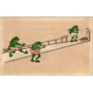 1906 Smoking frogs playing bowling. Emb. litho (EK)