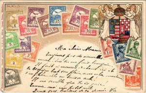 1908 A Magyar Királyi Posta bélyegei, címer / Hungarian stamps and coat of arms. Ottmar Zieher Philatelie...