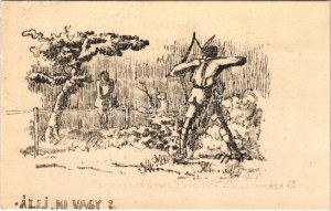 Állj, ki vagy? 13. számú Ezermester cserkészcsapat Tábori levelezőlap / Hungarian boy scout art postcard (fl...