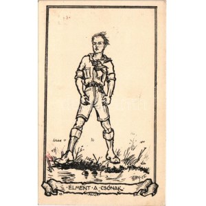1925 Elment a csónak. Magyar cserkész művészlap / Hungarian boy scout art postcard s: Petry + ...