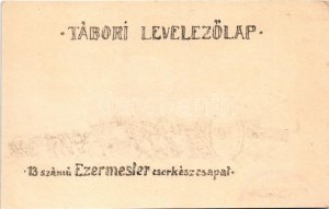 A trén. 13. számú Ezermester cserkészcsapat Tábori levelezőlap / Hungarian boy scout art postcard (fl...