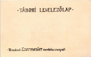 Készül a metélt tészta. 13. számú Ezermester cserkészcsapat Tábori levelezőlap / Hungarian boy scout art postcard (fl...
