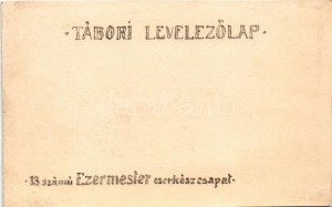 Zászlórúdon. 13. számú Ezermester cserkészcsapat Tábori levelezőlap / Hungarian boy scout art postcard ...